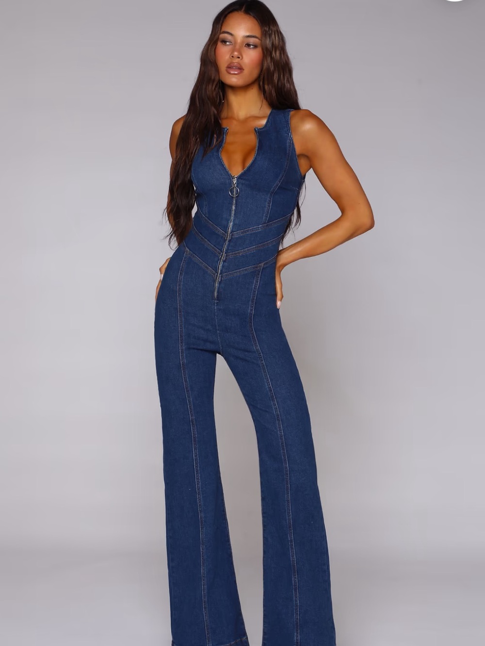 REVICE Dark Blue Sleeveless Denim Jumpsuit Overalls